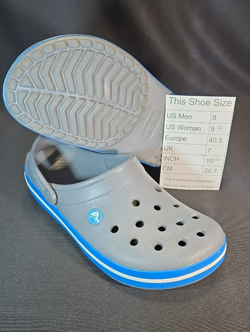 CROCS Men's Gray Slip-On Clog with Blue Accent
